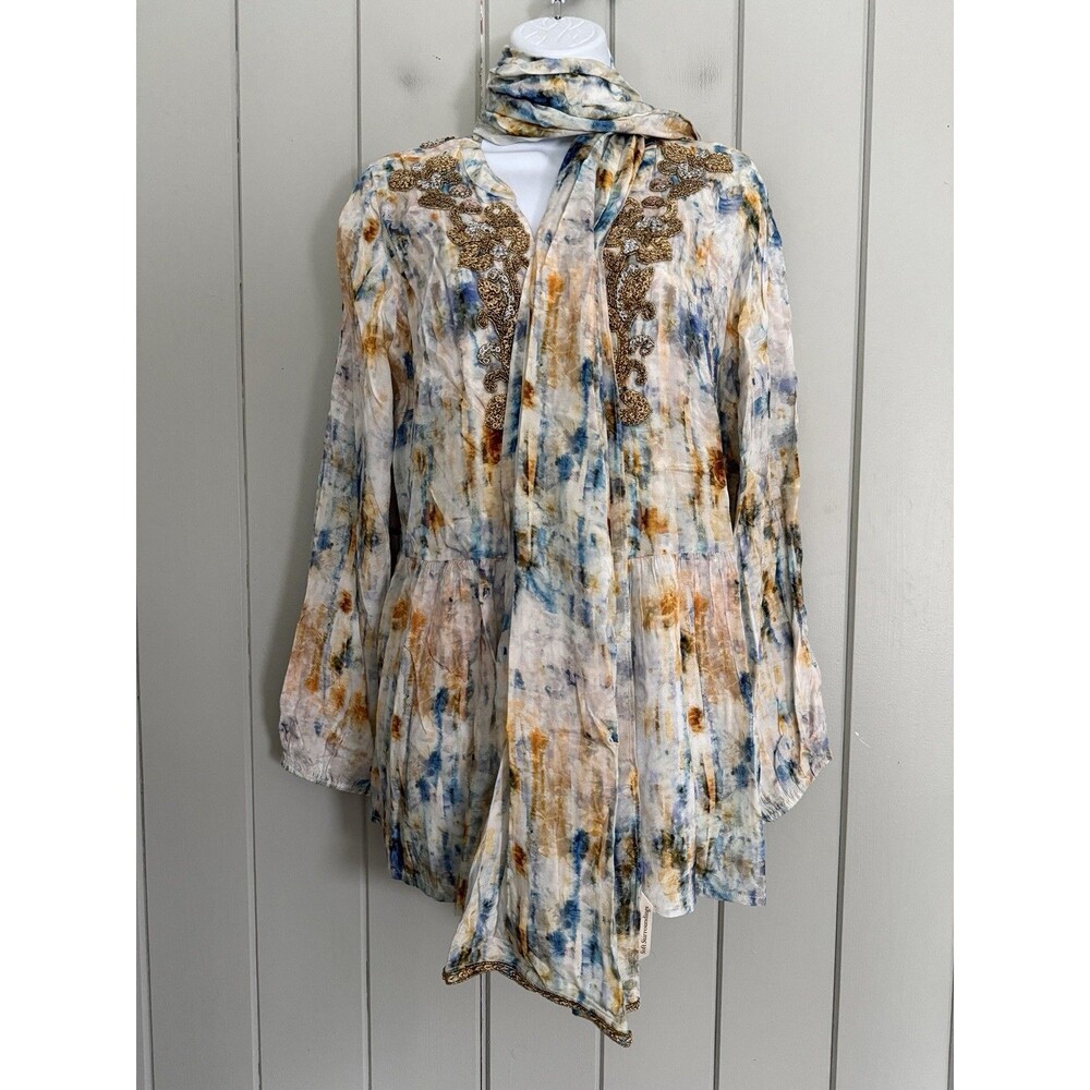 Soft Surroundings Abrial Embellished Tunic M Medium Watercolor Tie Dye Scarf